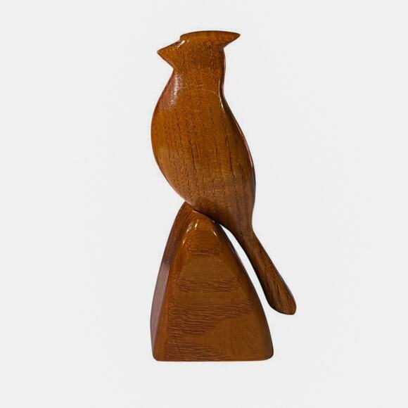 Vintage Hand Carved Wood Cardinal Bird Figure Signed Americana Smooth Folk Art - Picture 1 of 11